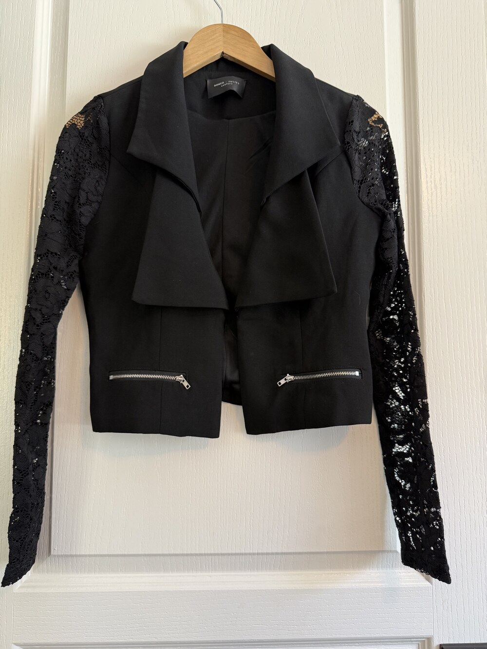 Black Cropped Lace Sleeve Blazer